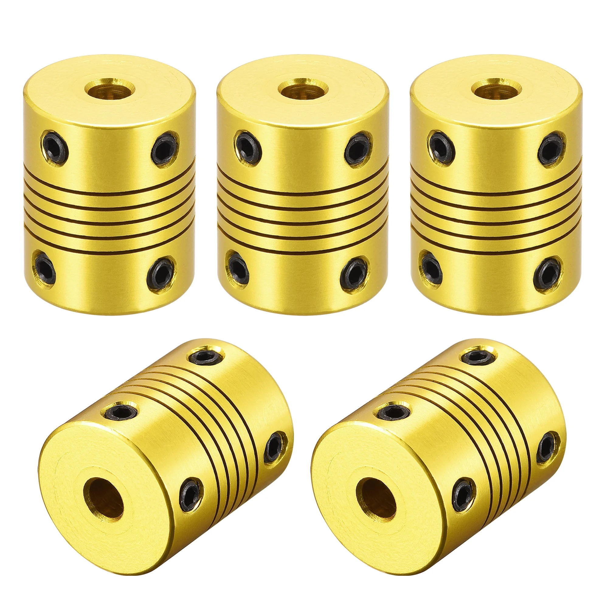 5 Pcs 5mm to 5mm Aluminum Alloy Shaft Coupling Flexible L25xD20 Golden Tone