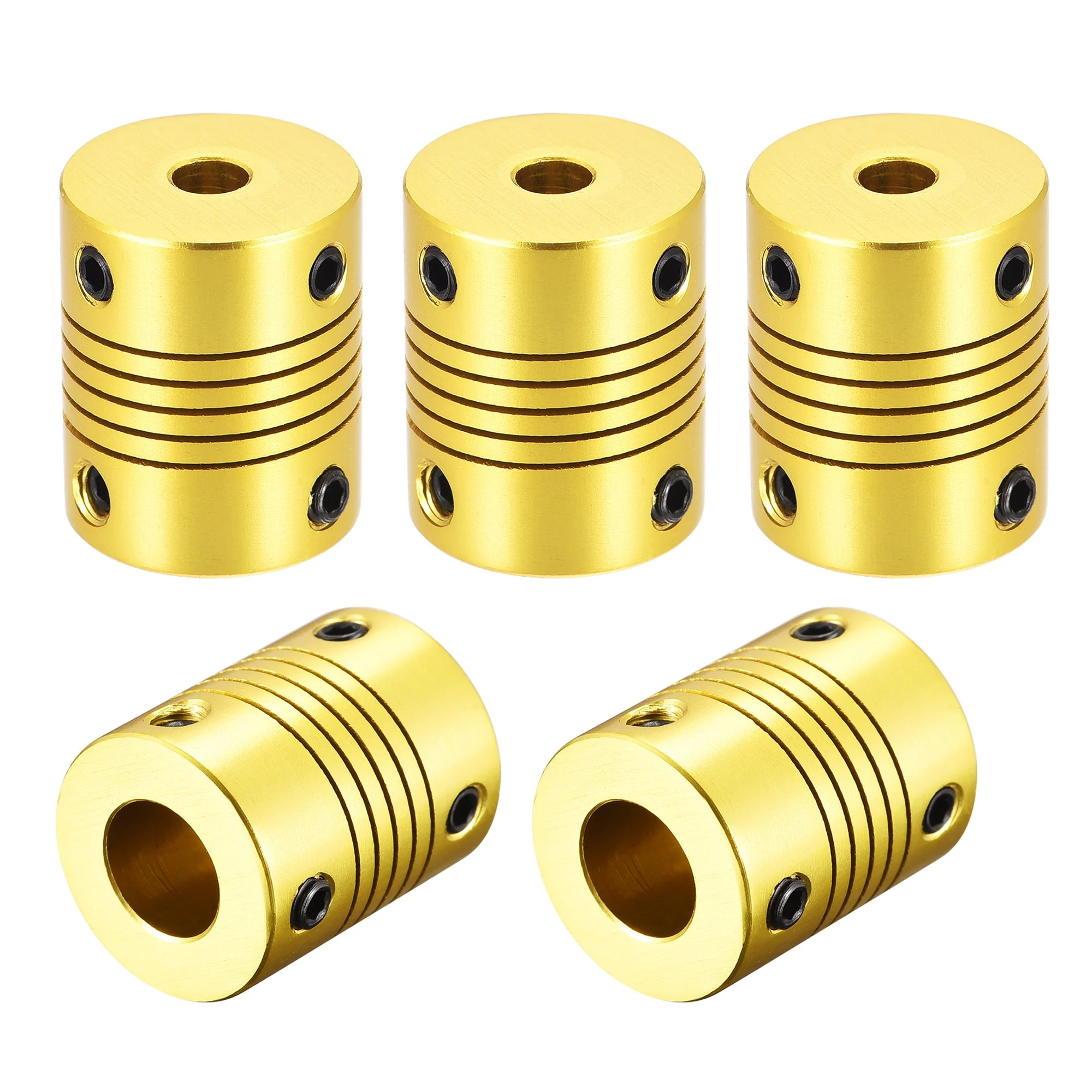 5 Pcs 10mm to 5mm Aluminum Alloy Shaft Coupling Flexible L25xD20 Golden Tone