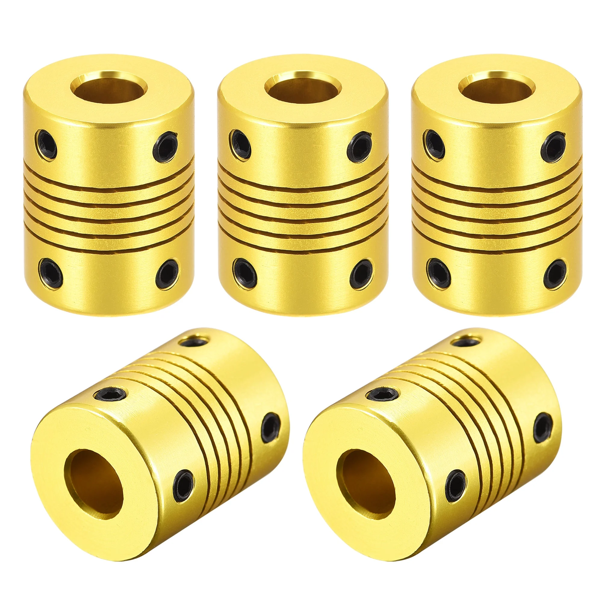 5 Pcs 8mm to 8mm Aluminum Alloy Shaft Coupling Flexible L25xD20 Golden Tone