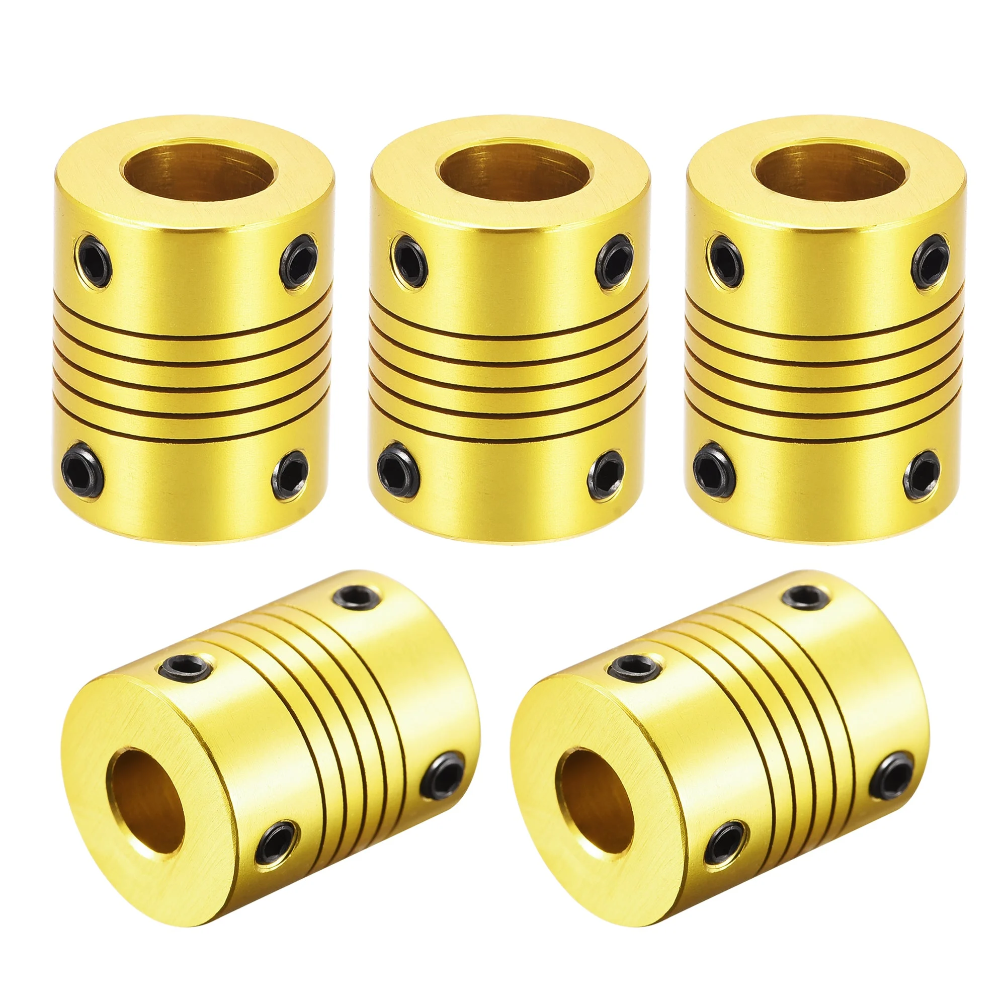 5 Pcs 10mm to 8mm Aluminum Alloy Shaft Coupling Flexible L25xD20 Golden Tone