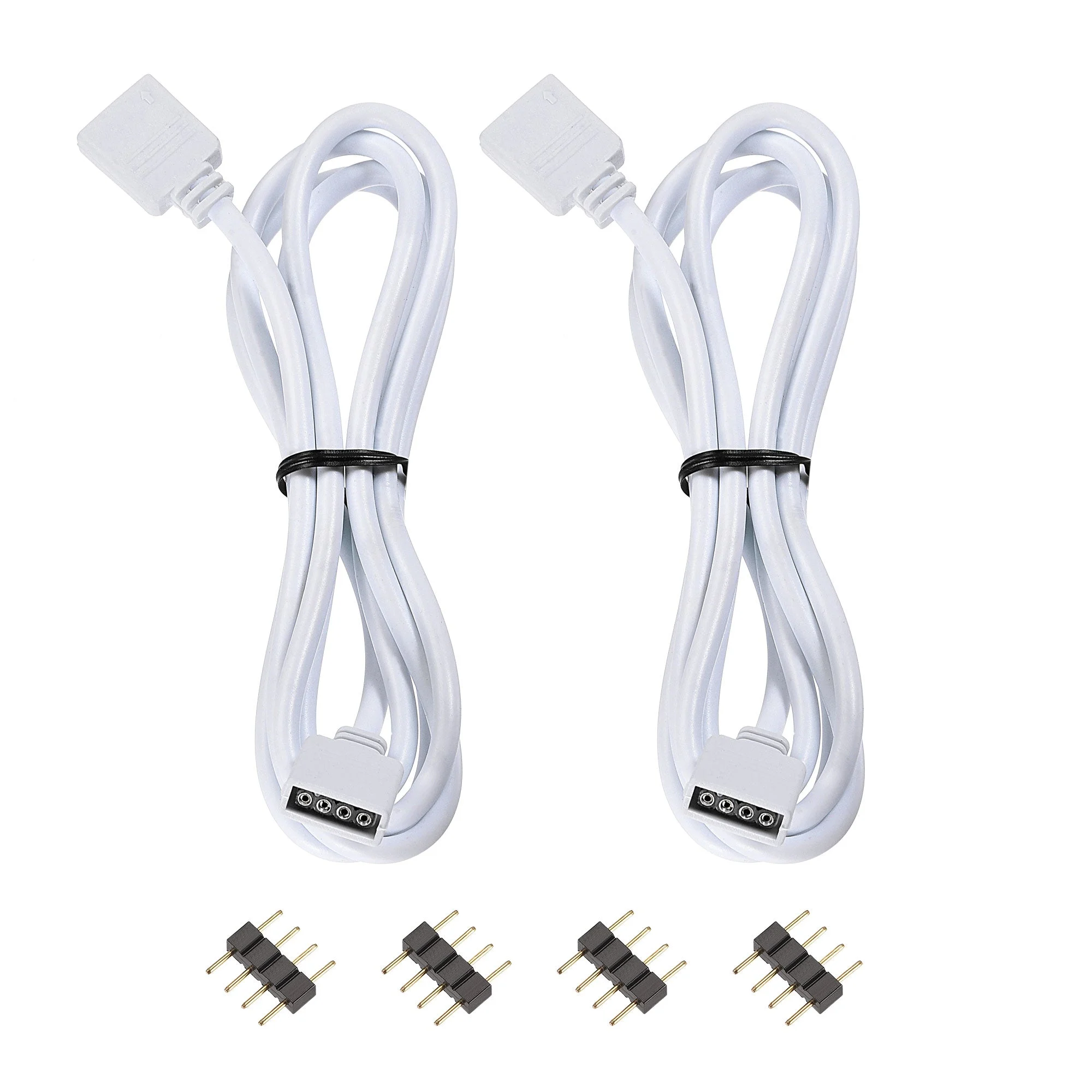 4 Pin 10mm RGB LED Strip Light Connector Extension Cable 1M Length Black 2Pcs with 4Pcs Male 4 Pin Plugs