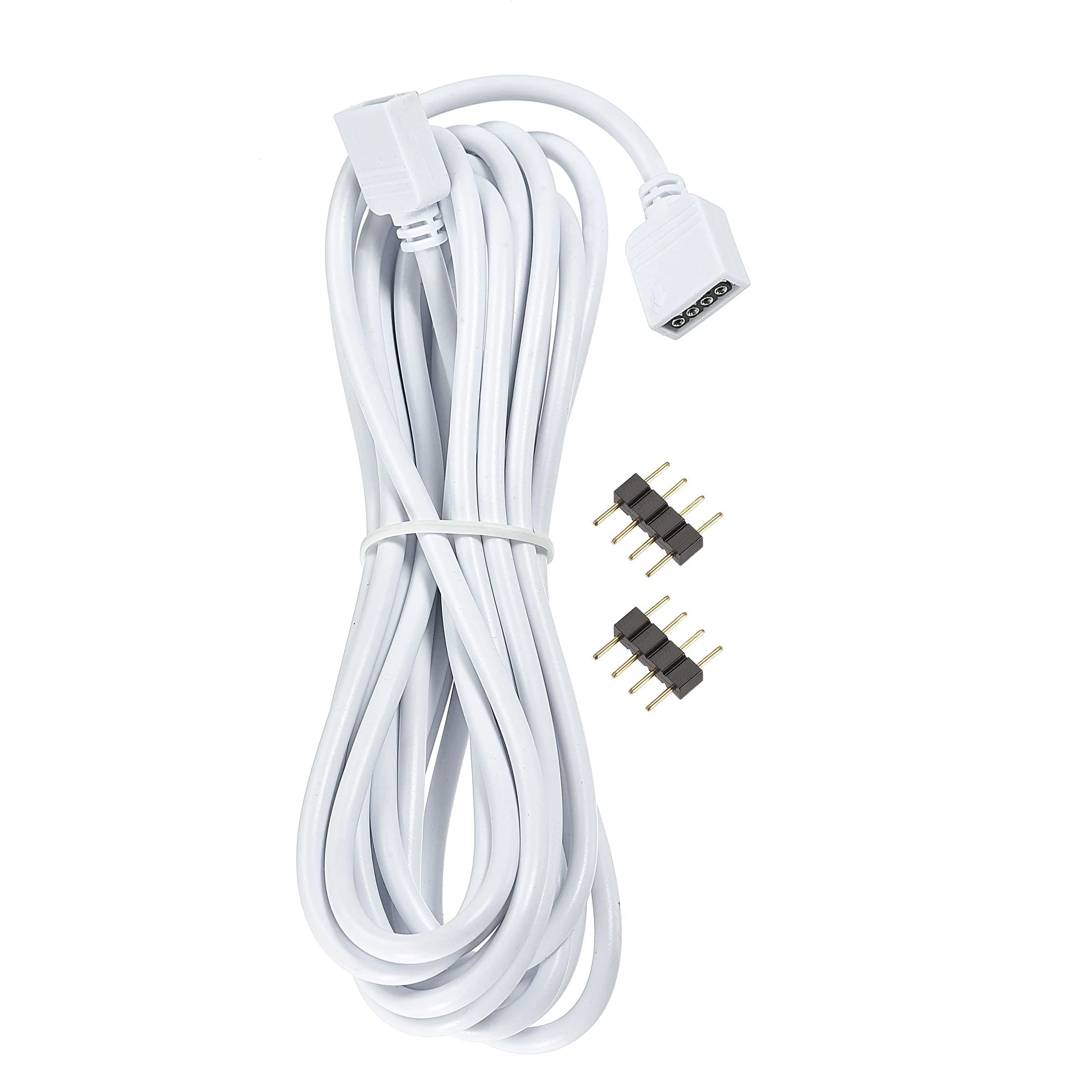 4 Pin 10mm RGB LED Strip Light Connector Extension Cable 3 Meters Length White with 2Pcs Male 4 Pin Plugs