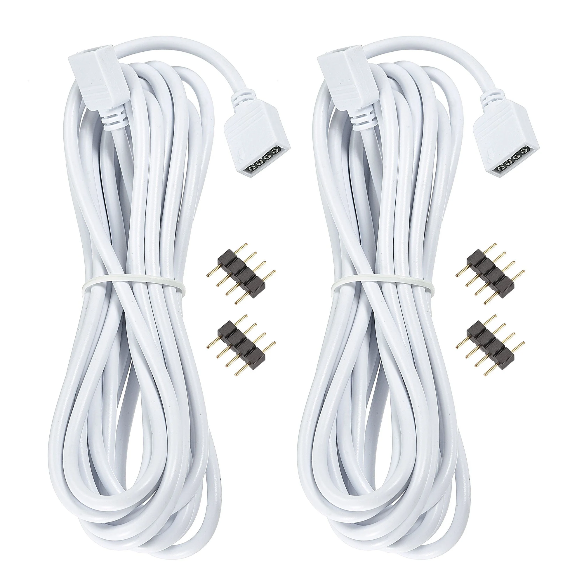 4 Pin 10mm RGB LED Strip Light Connector Extension Cable 3 Meters Length White 2Pcs with 4Pcs Male 4 Pin Plugs