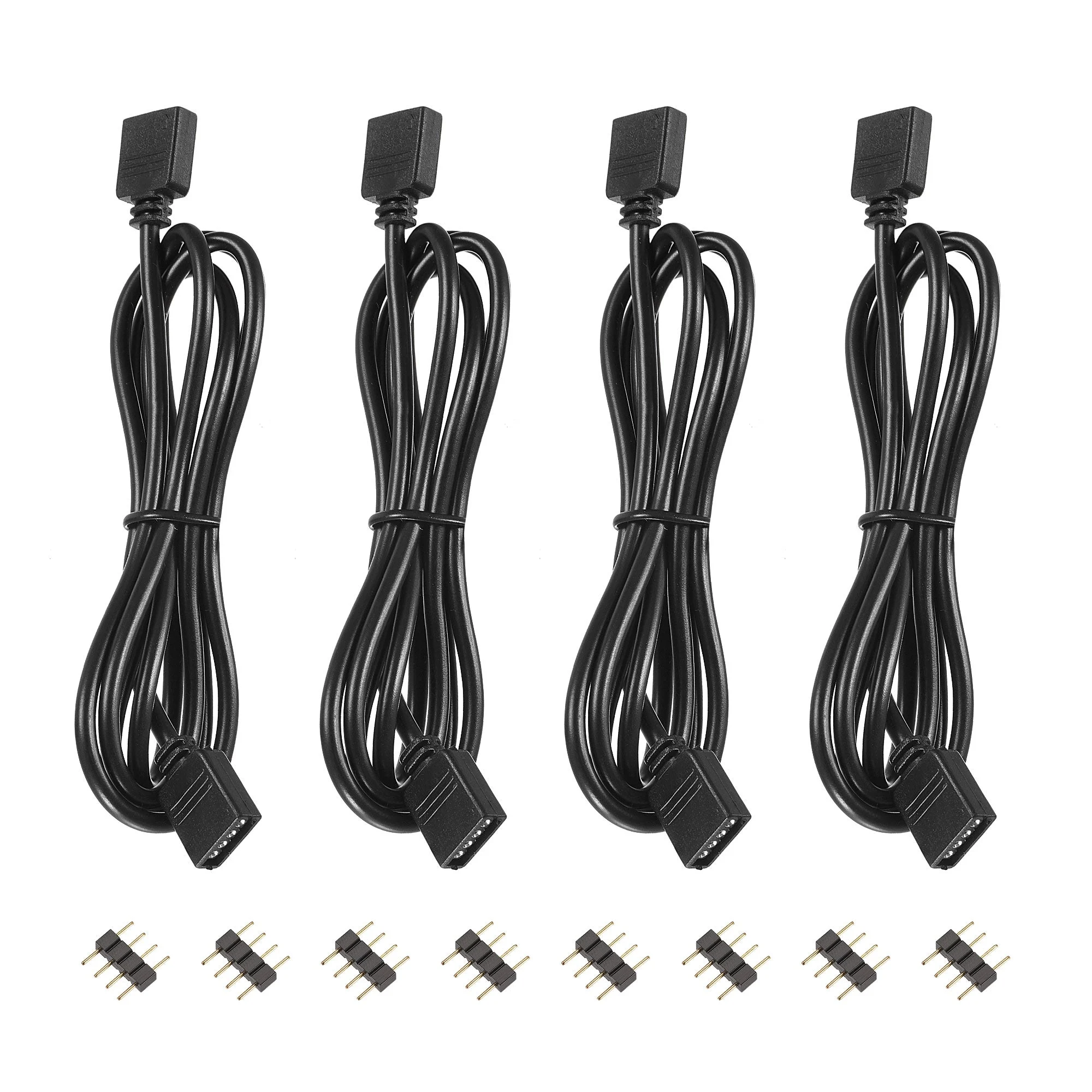 4 Pin 10mm RGB LED Strip Light Connector Extension Cable 1M Length Black 4Pcs with 8Pcs Male 4 Pin Plugs