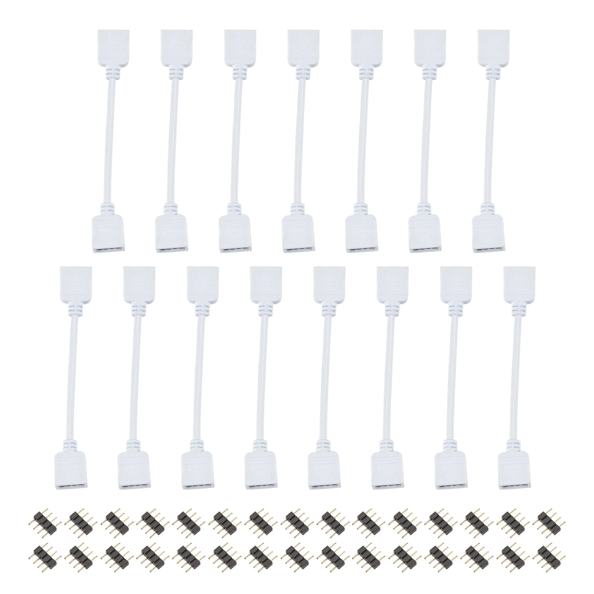 4 Pin 10mm RGB LED Strip Light Connector Extension Cable 300mm Length White 15Pcs with 30Pcs Male 4 Pin Plugs