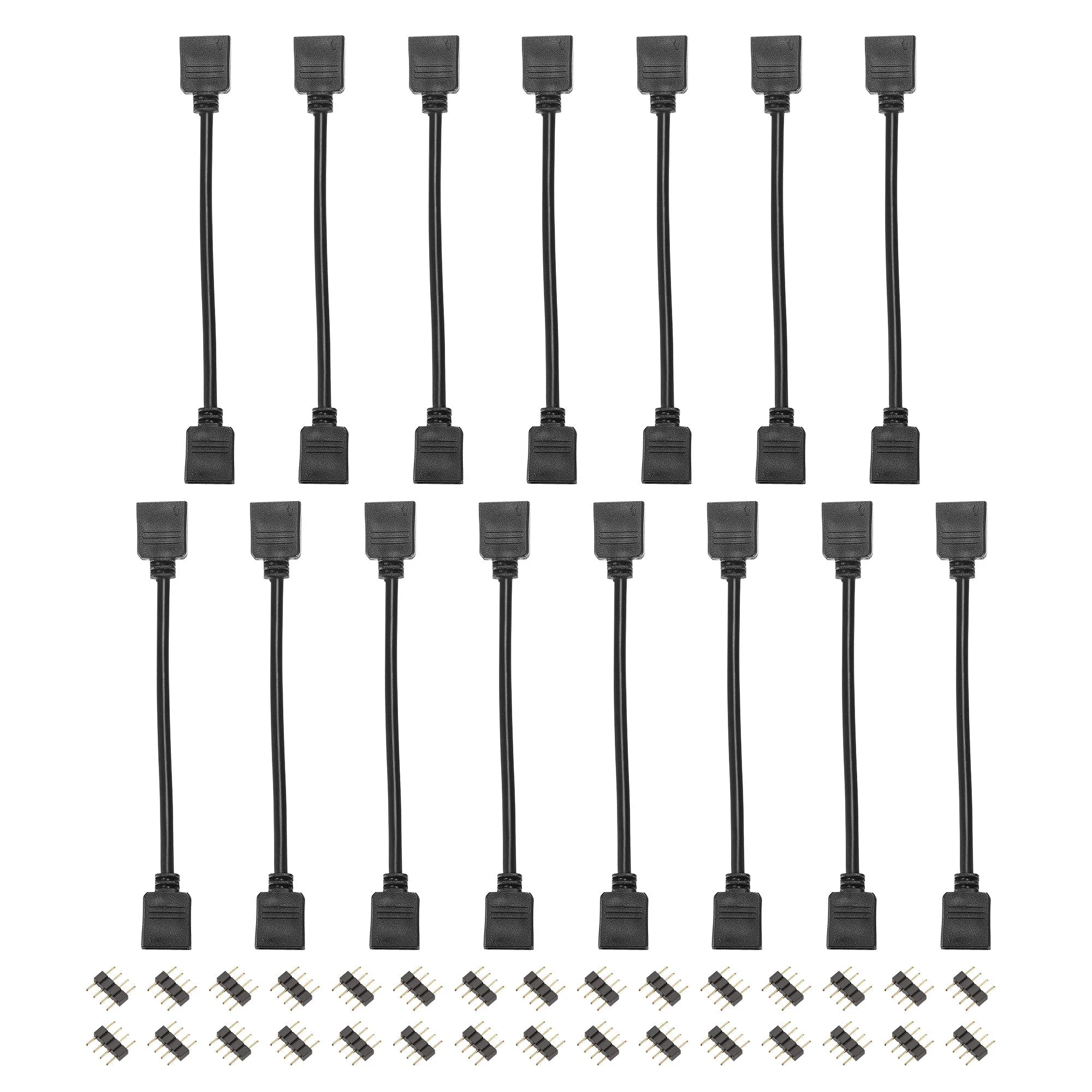 4 Pin 10mm RGB LED Strip Light Connector Extension Cable 300mm Length Black 15Pcs with 30Pcs Male 4 Pin Plugs