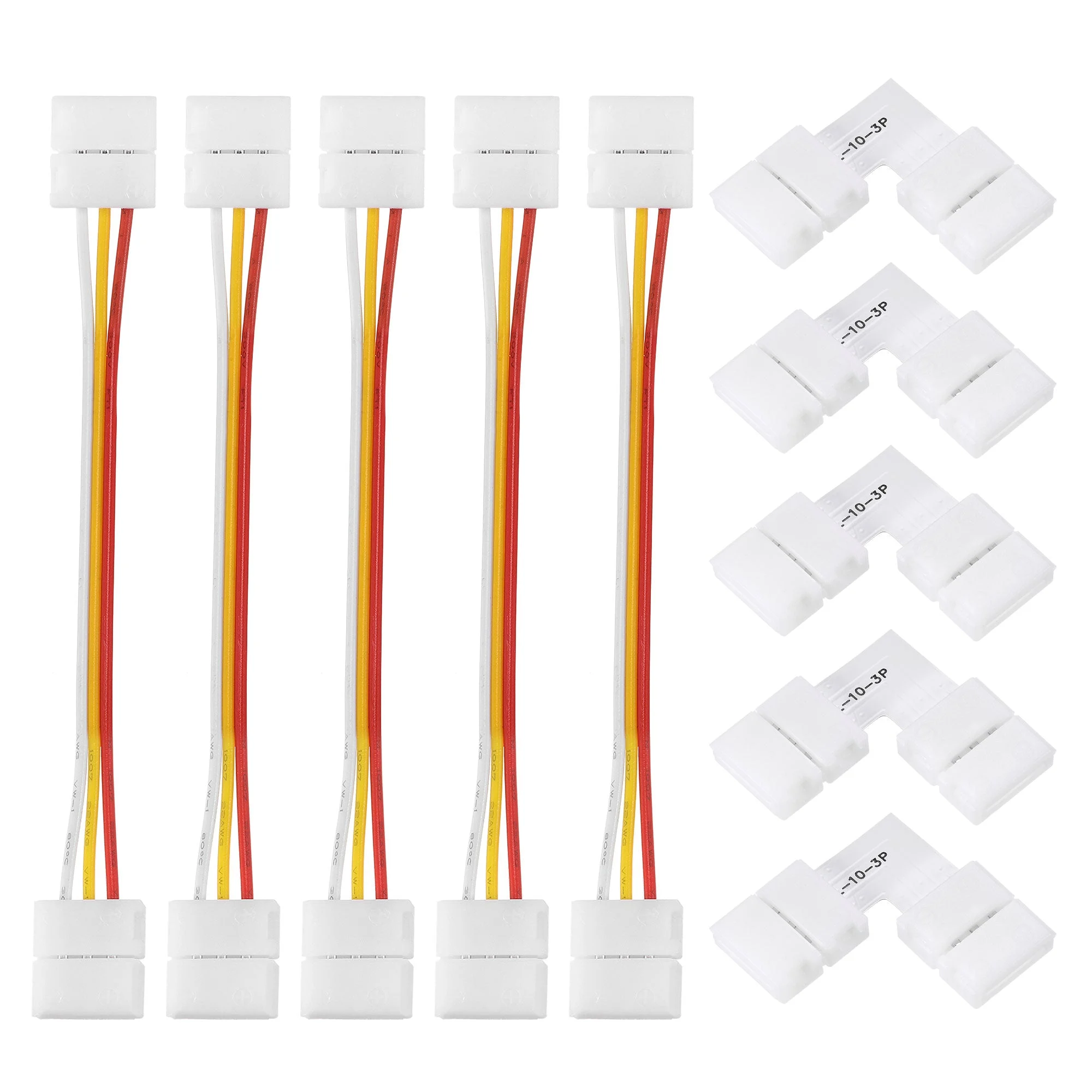 Uxcell 3 Pin 10mm LED Connector Kit, Include Strip to Strip Jumper, L Shape Gapless Connector, for LED Strips