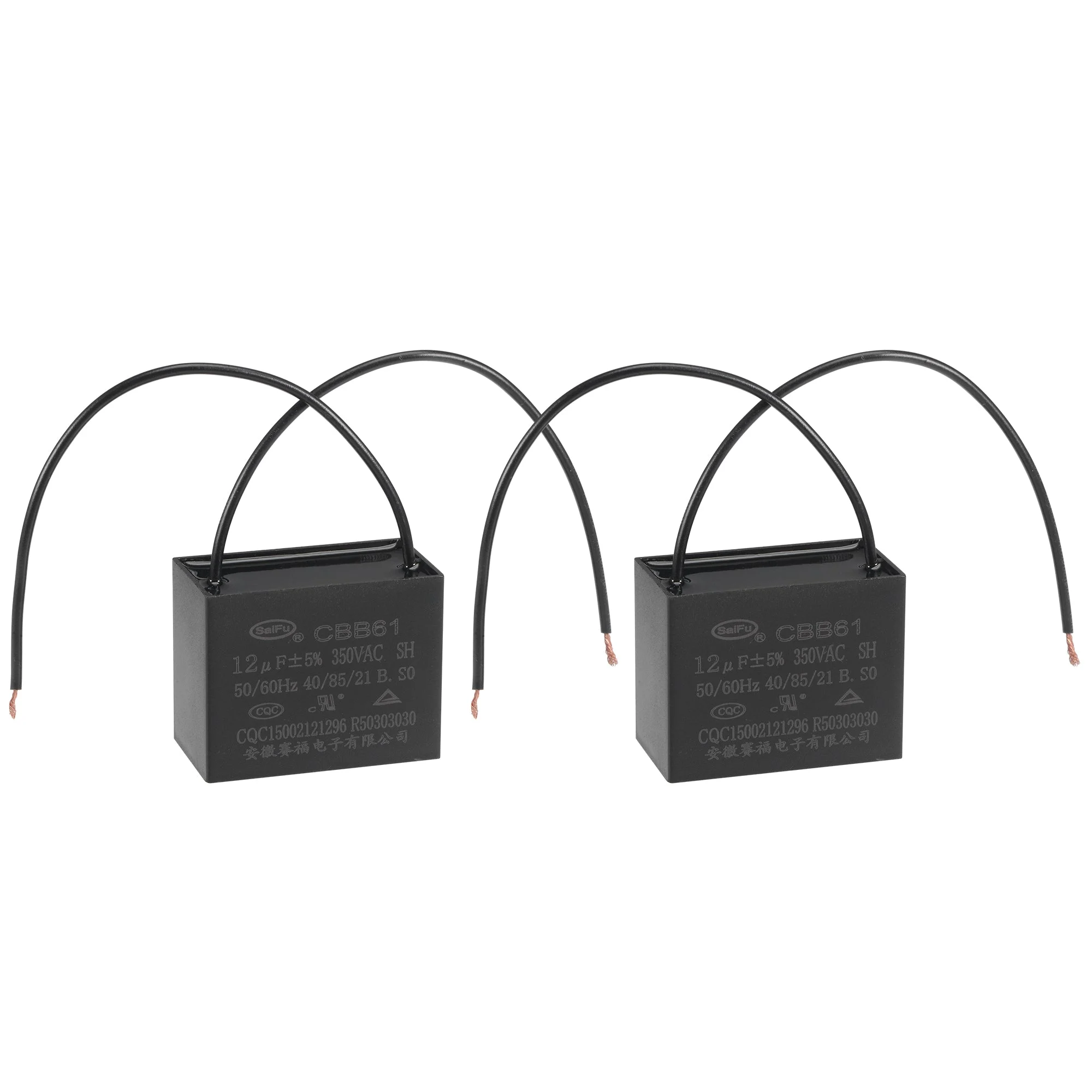 Ceiling Fan Capacitor CBB61 12uF 350V AC 2 Wires Metallized Polypropylene Film Capacitor 48x38x26mm for Electric Fan Pump Motor Generator 2Pcs