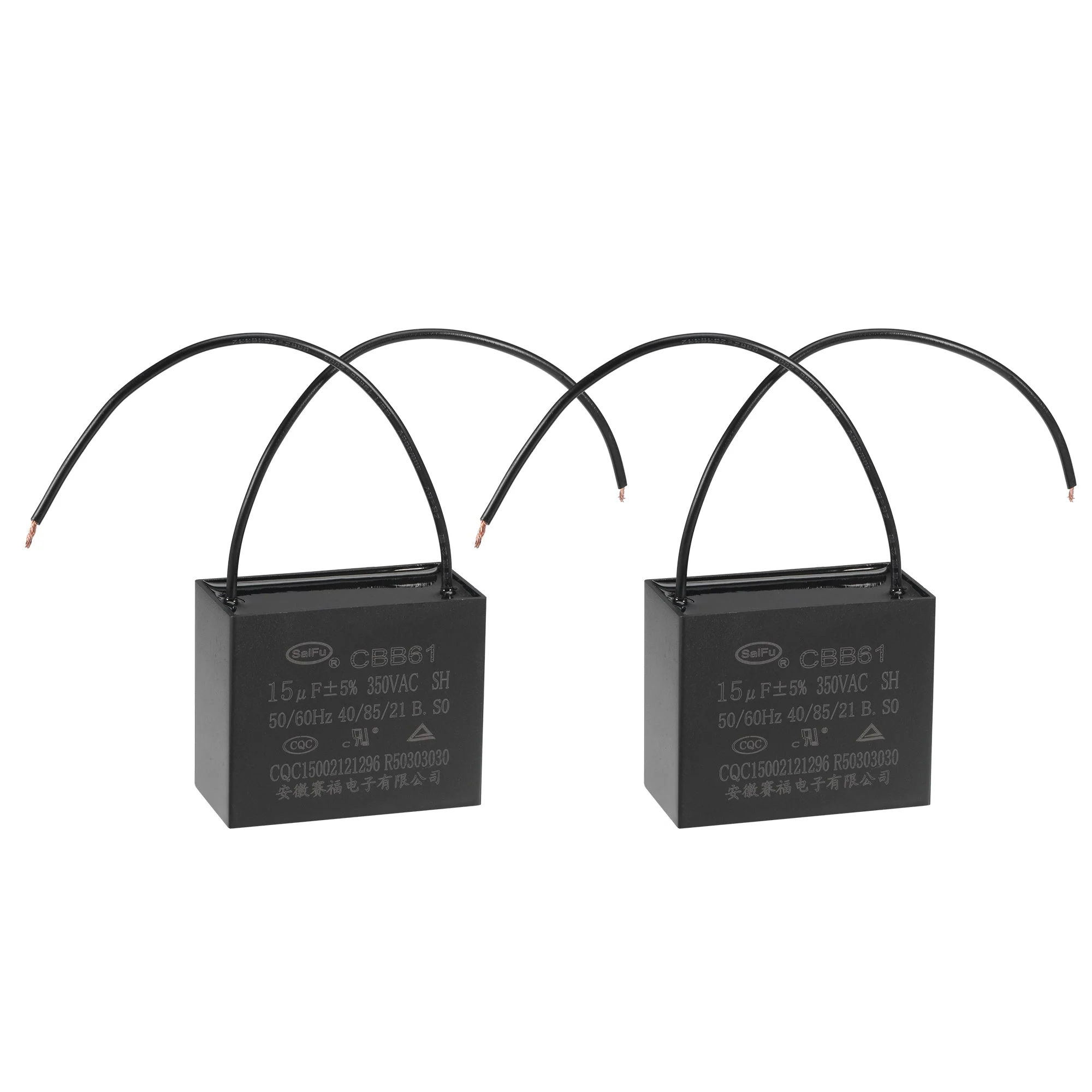 Ceiling Fan Capacitor CBB61 15uF 350V AC 2 Wires Metallized Polypropylene Film Capacitor 58x48x30mm for Electric Fan Pump Motor Generator 2Pcs