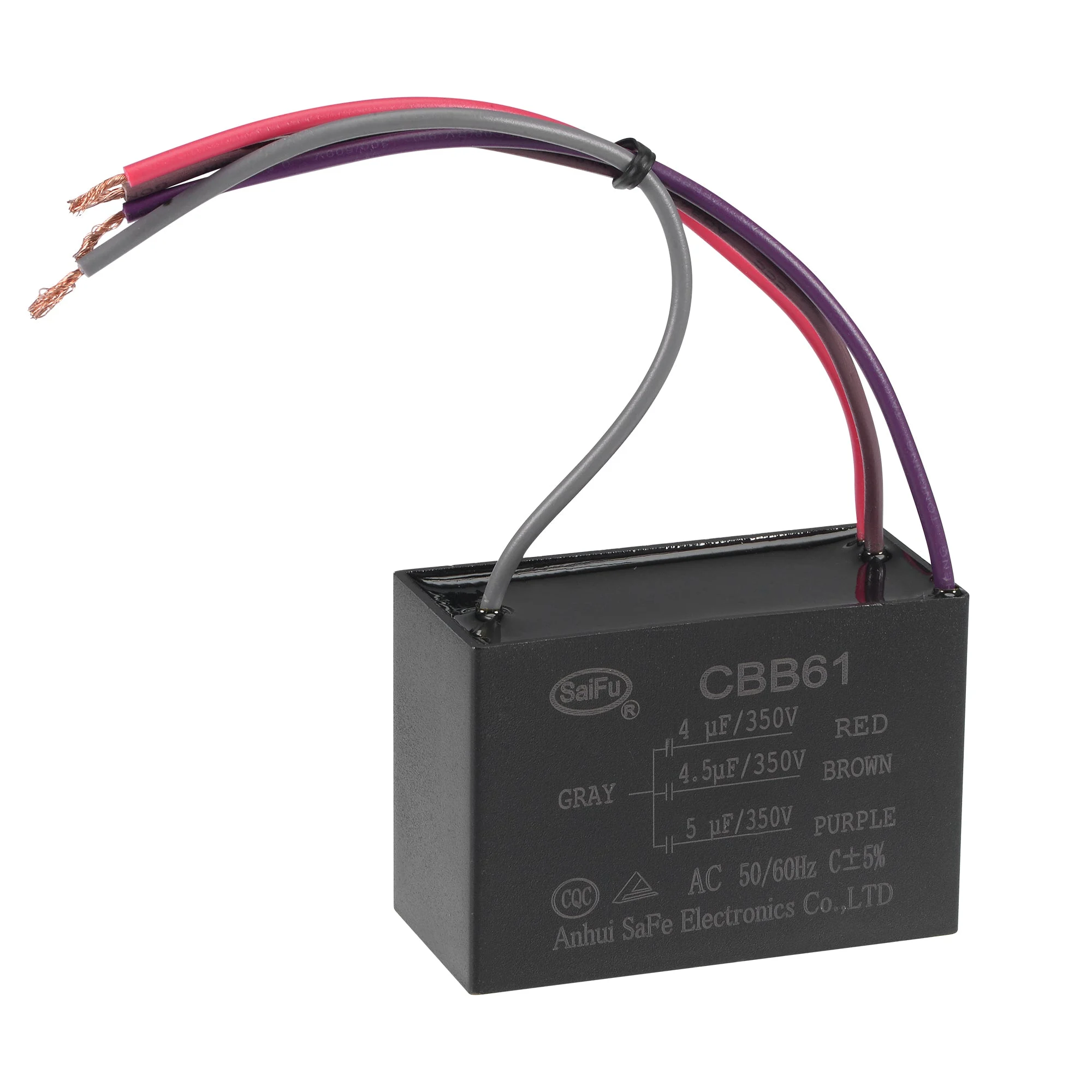 Metallized Film Ceiling Fan Capacitor CBB61 4/4.5/5uF 350V AC 4 Wires