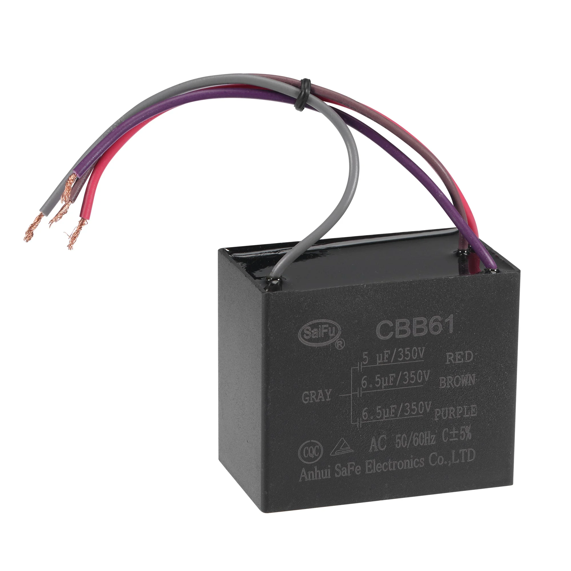 Ceiling Fan Capacitor CBB61 5/6.5/6.5uF 350V AC 4 Wires Metallized Polypropylene Film Capacitor 50x40x30mm for Electric Fan Pump Motor Generator