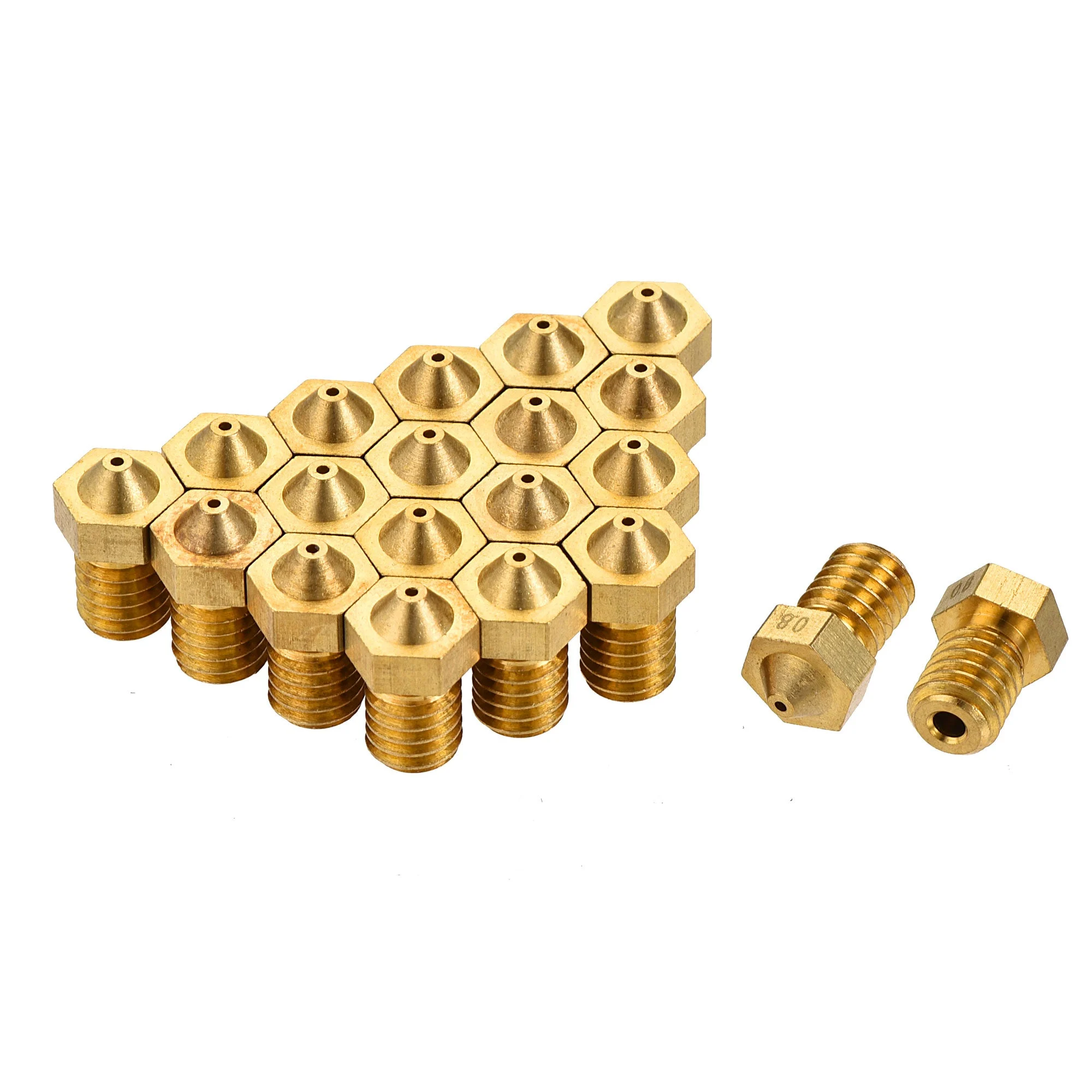 Uxcell 0.8mm 3D Printer Nozzle, 20pcs M6 Thread for V5 V6 1.75mm Extruder Print, Brass