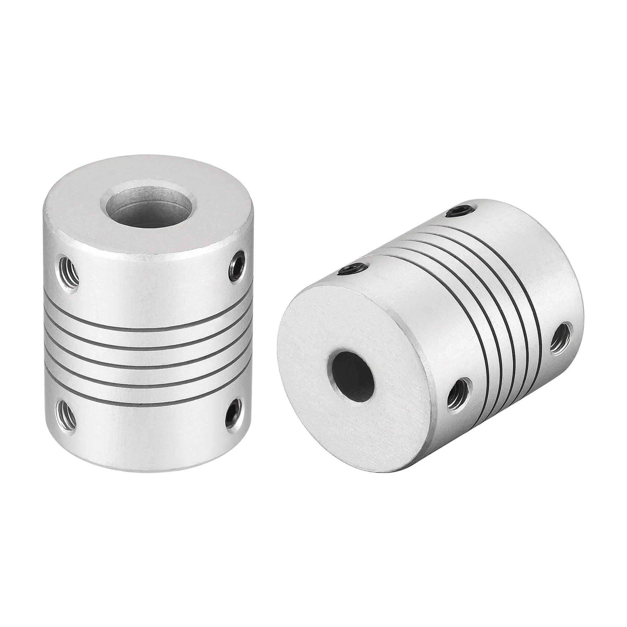 10mm to 6.35mm Aluminum Alloy Shaft Flexible Coupler L30xD25 Silver 2Pcs