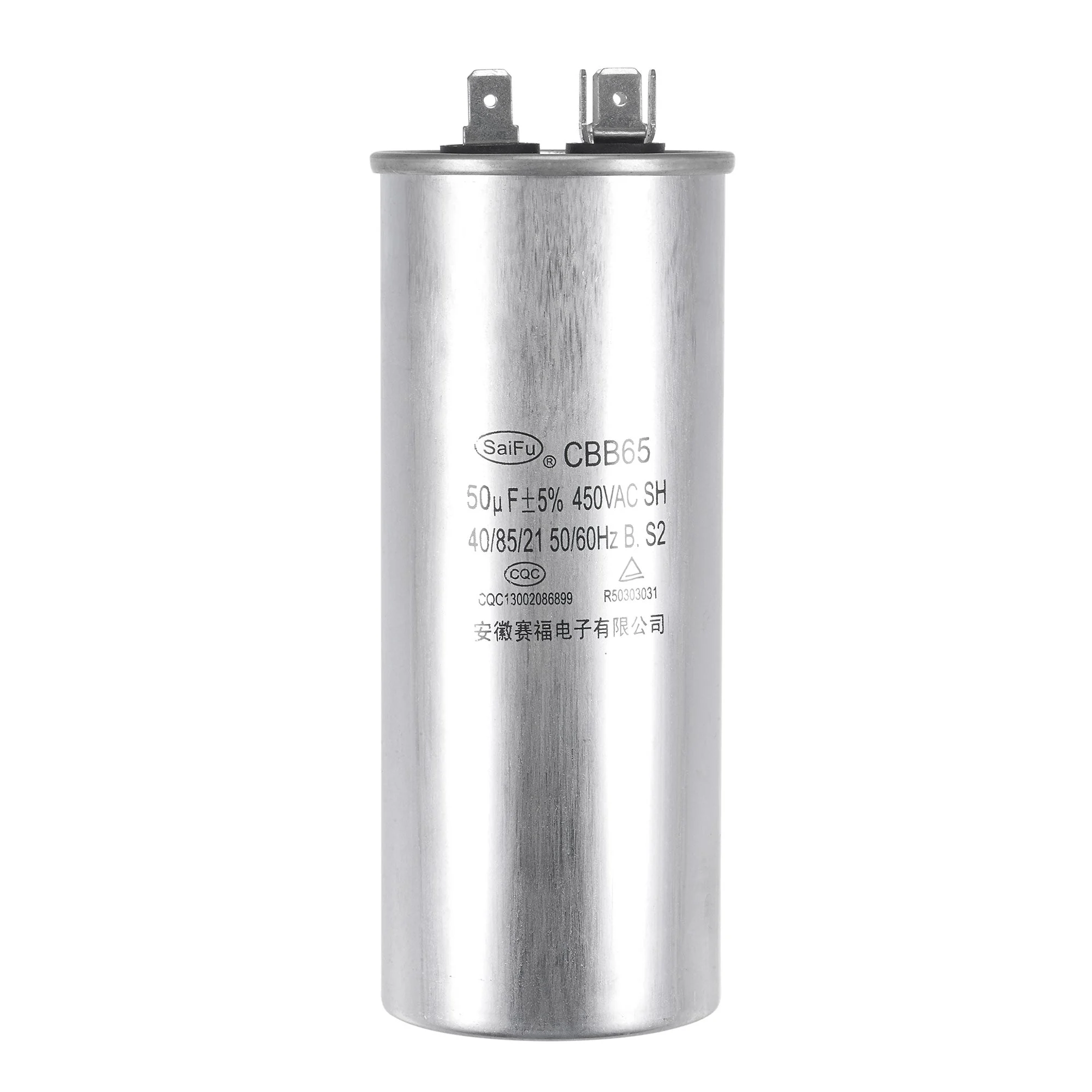 Run Capacitor Round CBB65 50uF 50mfd 450V AC 40/85/21 Aluminum Case with Terminal for Air Conditioner Compressor Motor Heat Pump Condenser