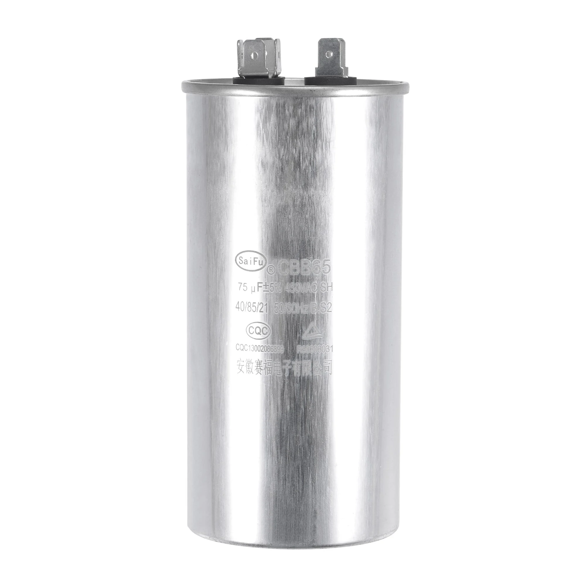 Run Capacitor Round CBB65 75uF 75mfd 450V AC 40/85/21 Aluminum Case with Terminal for Air Conditioner Compressor Motor Heat Pump Condenser