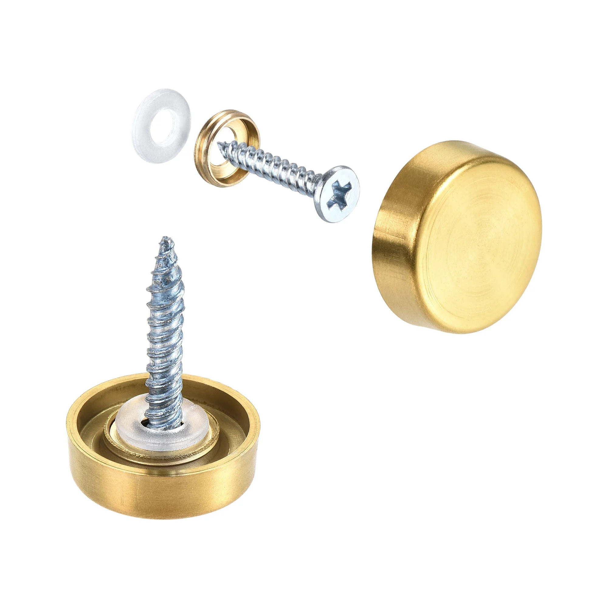 Mirror Screws, 16mm/0.63", 20pcs Decorative Cap Fasteners Cover Nails, Wire Drawing, Gold Tone 304 Stainless Steel