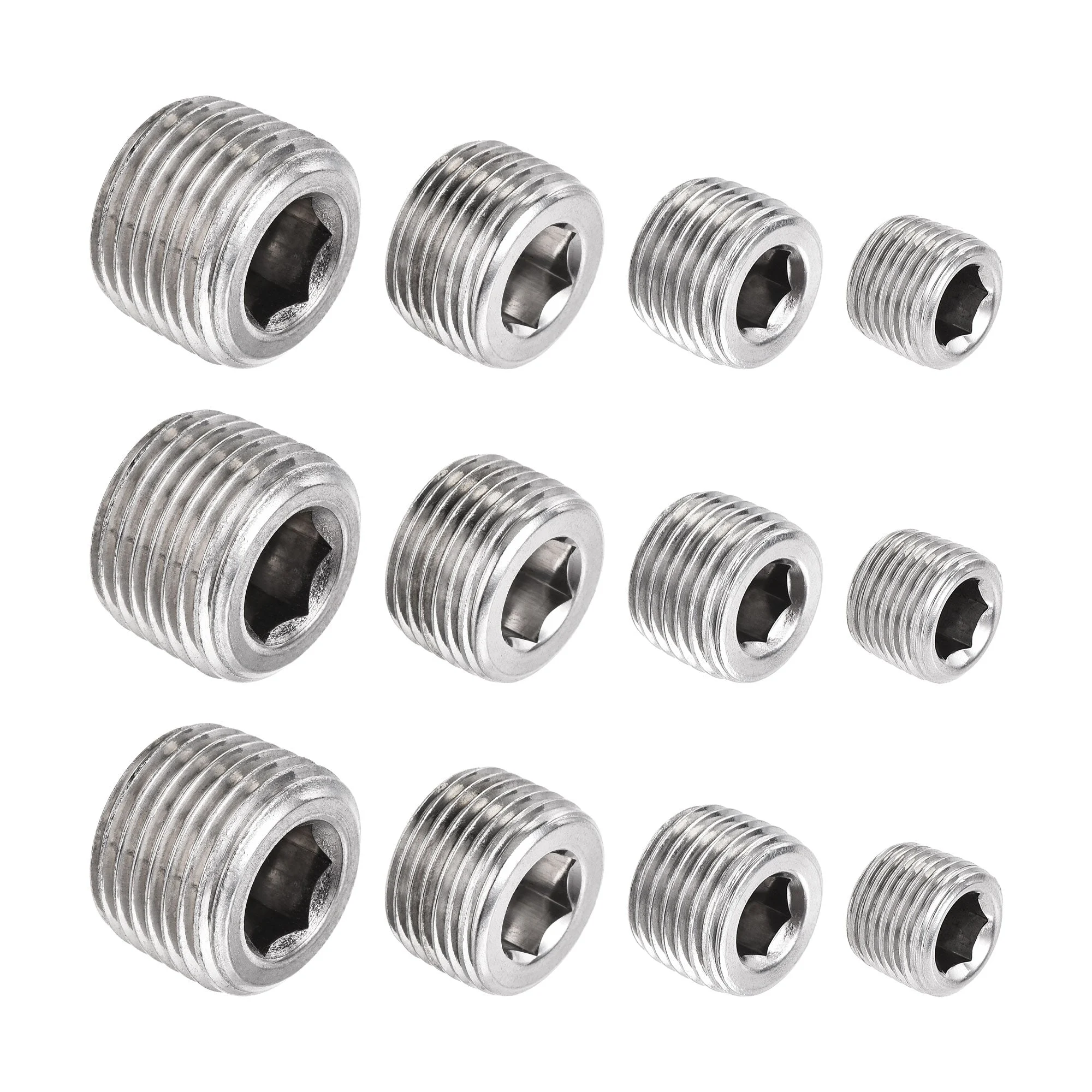 Stainless Steel Internal Hex Pipe Plug Assortment 1/8PT 1/4PT 3/8PT 1/2PT Male Thread Socket Cap 4in1 3 Set