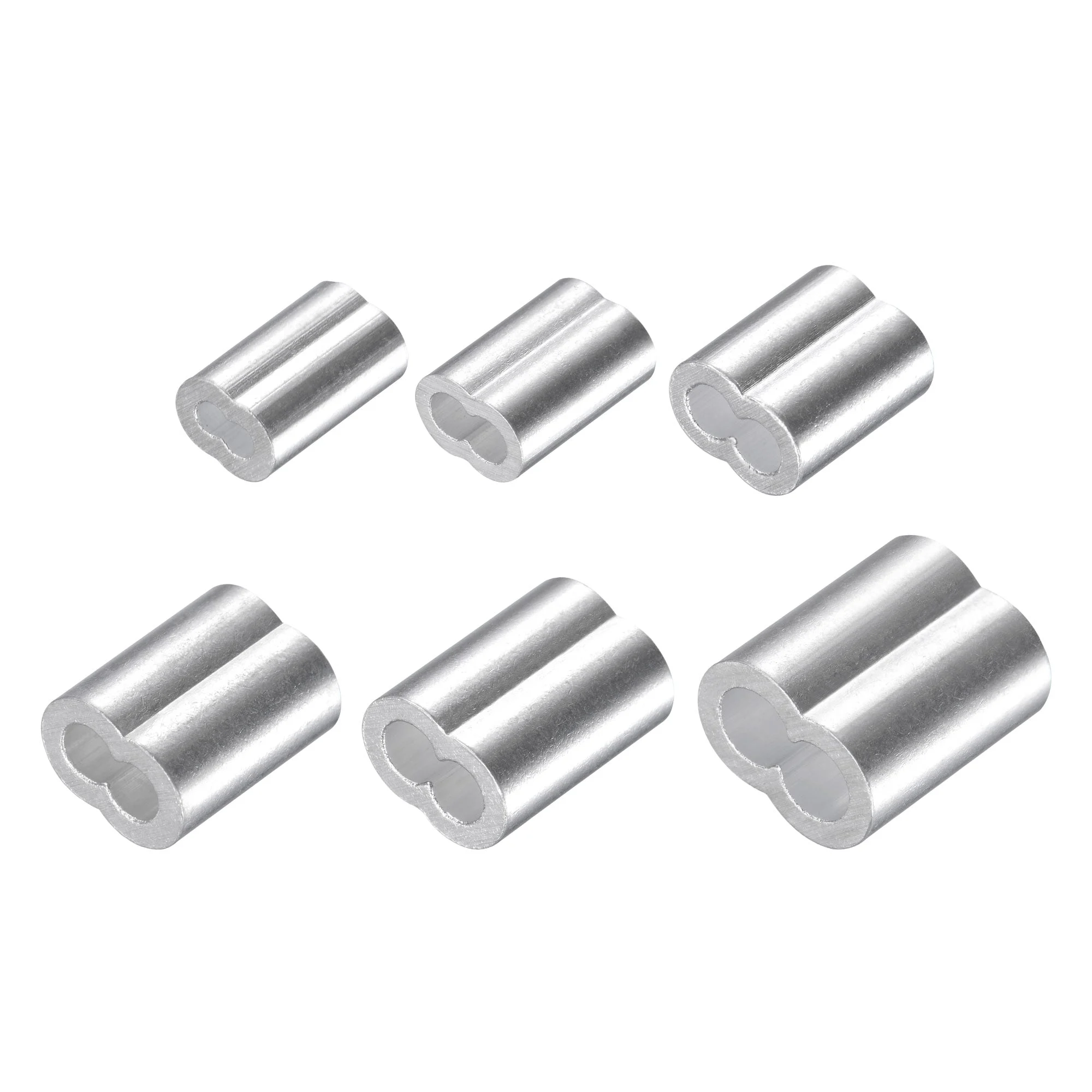 Wire Rope Aluminum Crimping Loop Sleeve Assortment Kit for 1.2/1.5/2/2.5/3/4mm Dia., Cable Crimp Double Hole Ferrule Clip Fittings 210in1 Set