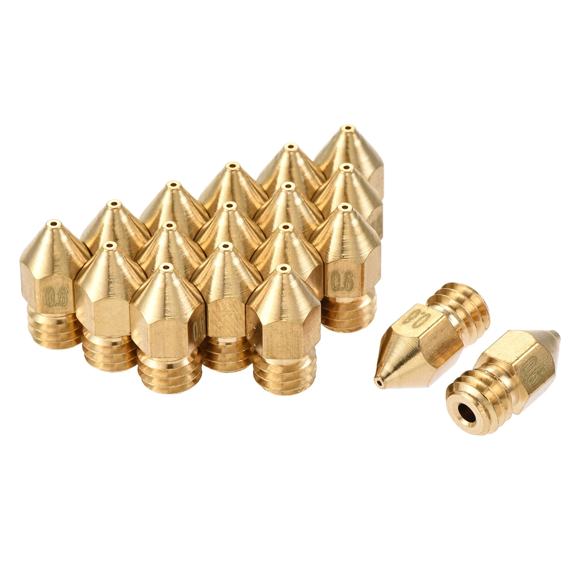 Uxcell 0.6mm 3D Printer Nozzle, 18pcs M6 Thread for MK8 1.75mm Extruder Print, Brass