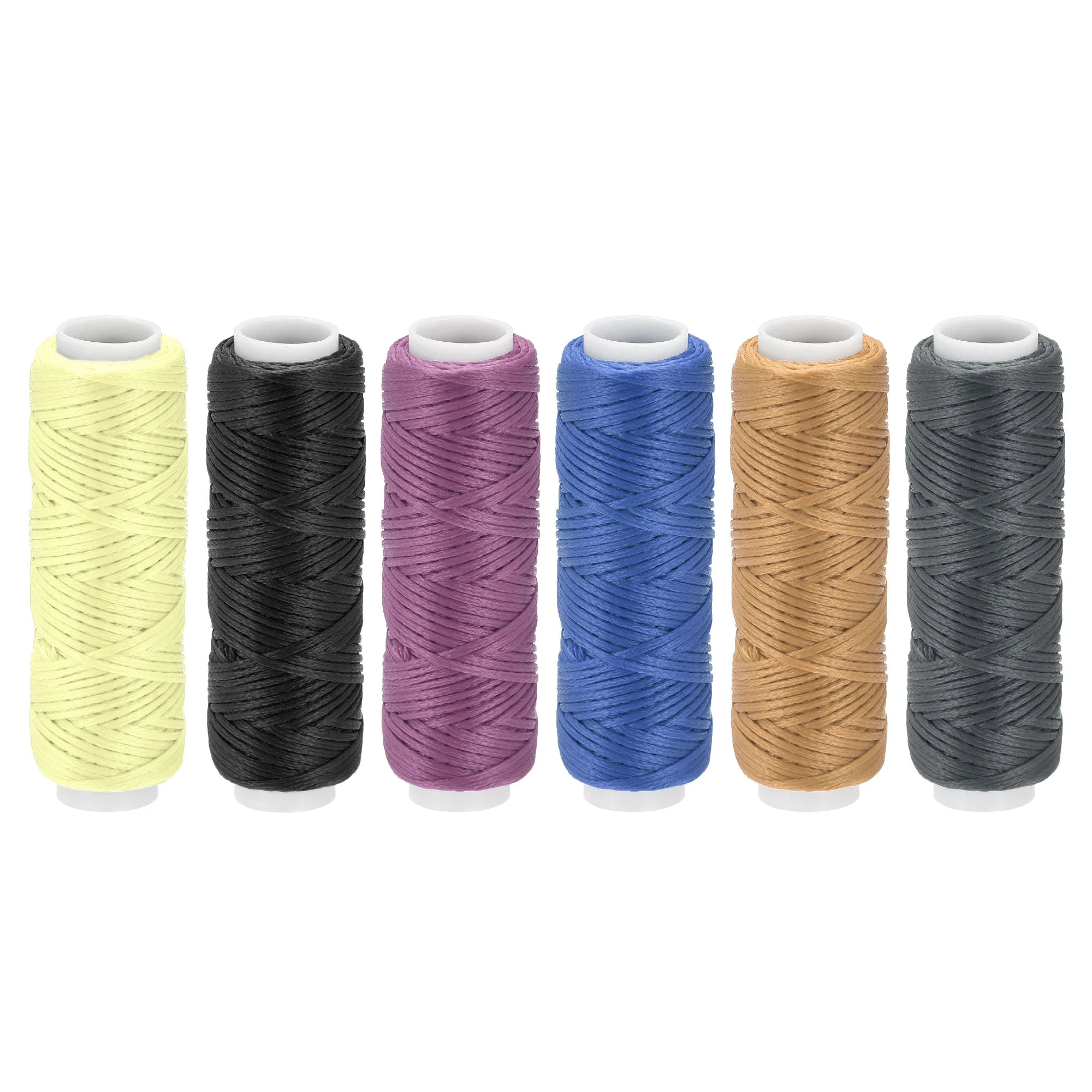 Waxed Leather Thread 13 Yards 150D/0.8mm Flat Polyester Cords, Cold Colors 6pcs