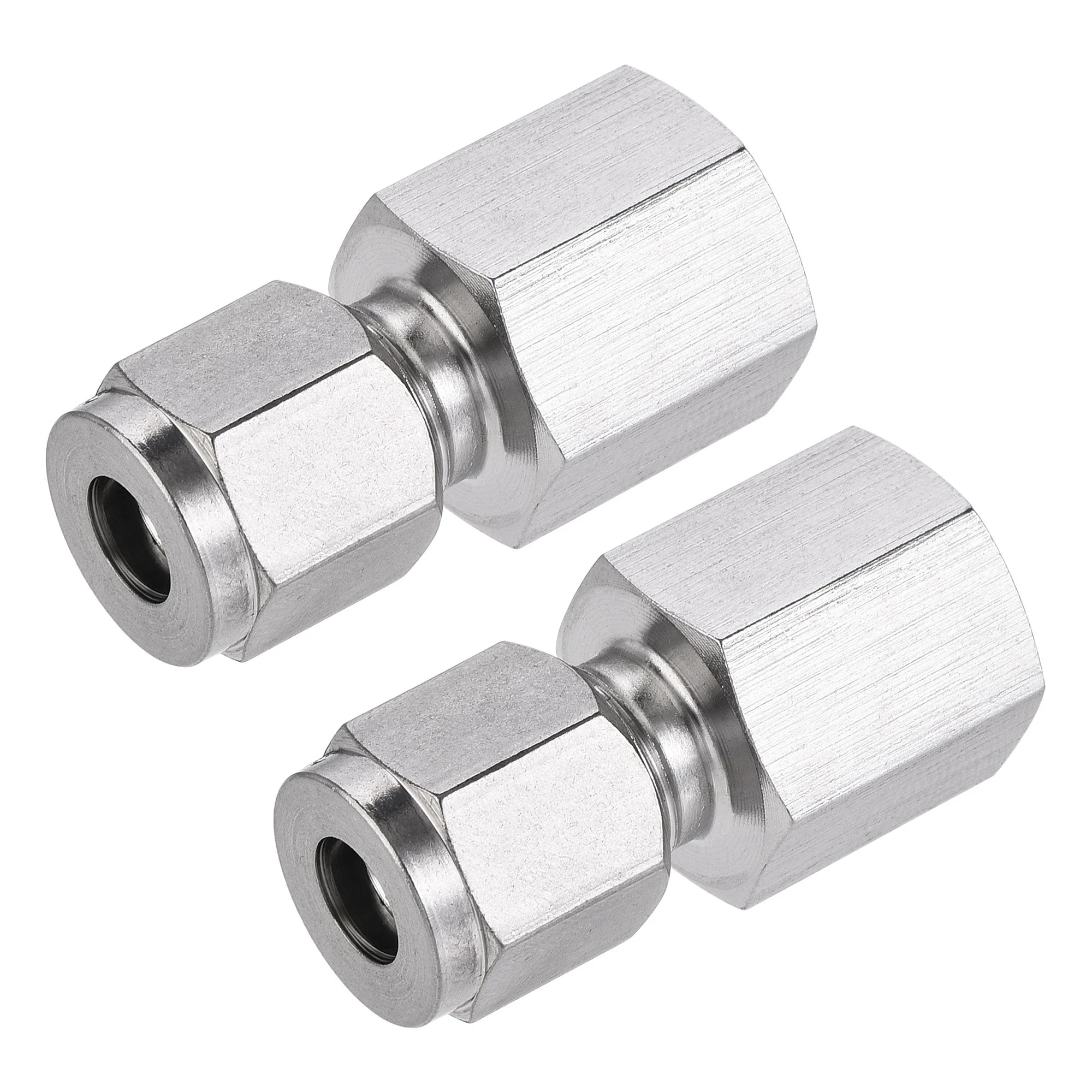 Compression Tube Fitting G1/4 Female Thread x 1/4" Tube OD Straight Coupling Adapter 304 Stainless Steel 2Pcs