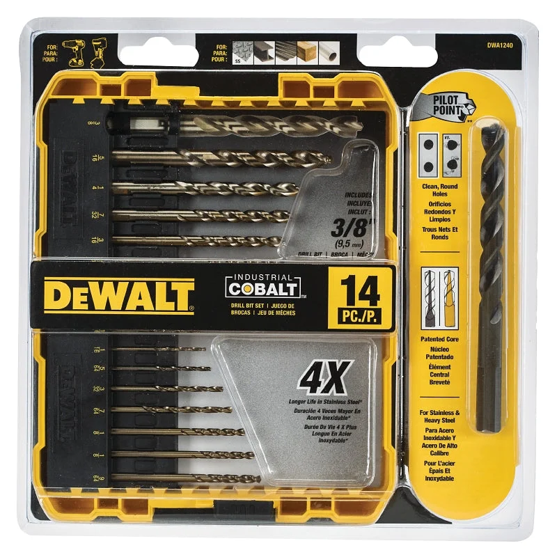 DEWALT DWA1240/DW1263 Drill Bit Set with ToughCase+ System, Industrial, 14-Piece, Cobalt Steel, Ferrous Oxide