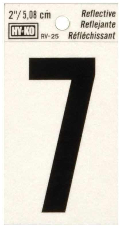 Hy-Ko RV-25 Series RV-25/7 Self-Adhesive Reflective Number, Character: 7, 2 in H Character, Black Character, Vinyl, Pack of 10