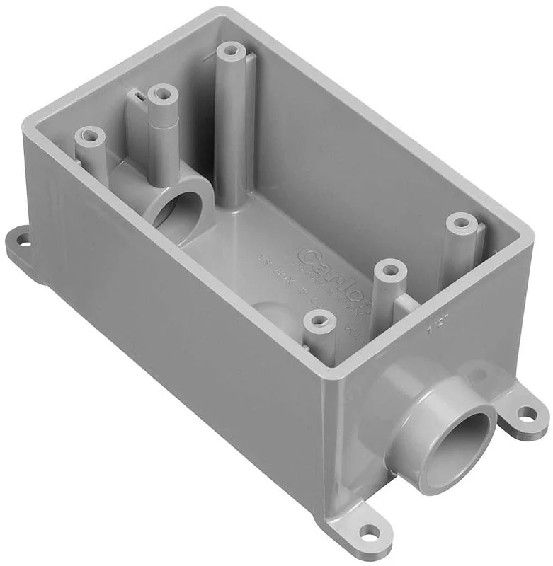 Carlon E981FFN-CTN Switch Box, 1-Gang, 2-Outlet, PVC, Gray, 1 in Hub