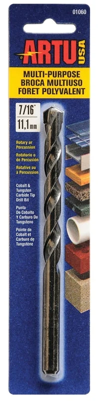 ARTU 01060 Jobber Drill Bit, 7/16 in Dia, 6-1/8 in OAL, Parabolic Flute, 3/8 in Dia Shank, Straight Shank