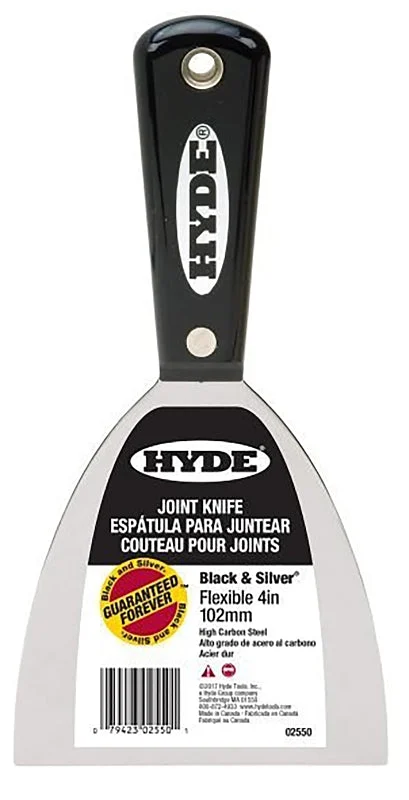 Hyde Black & Silver 02550 Joint Knife, 4 in W Blade, 4-1/4 in L Blade, HCS Blade, Full Tang Blade, Tapered Handle