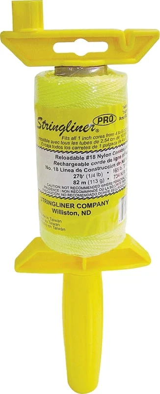 Stringliner 25112 Line Reel, 270 ft L Line, Fluorescent Yellow Line, 1/4 in Dia