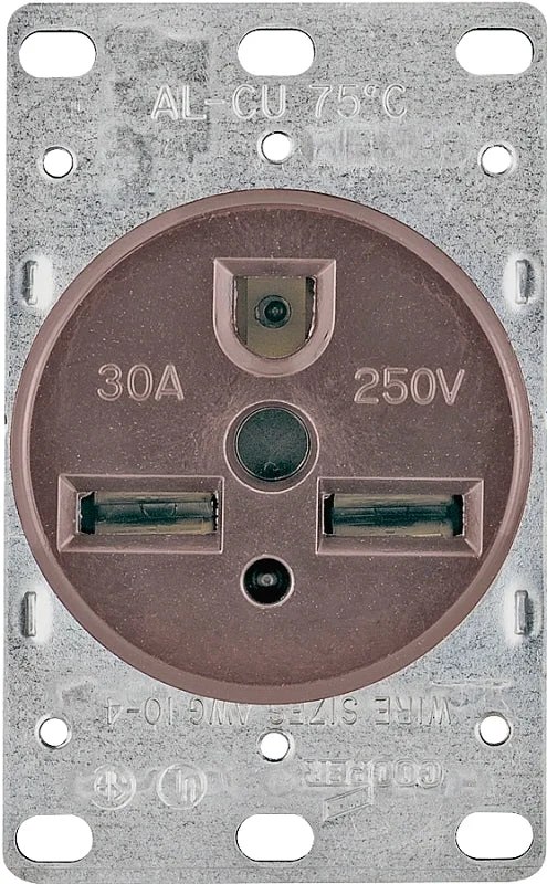 Eaton 1234-BOX Power Receptacle, 2-Pole, 250 V, 30 A, Back, Side Wiring, NEMA: NEMA 6-30R, Brown