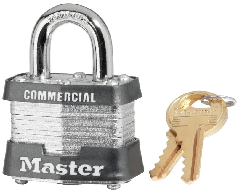 Master Lock 3KA 3210 Padlock, 1-9/16 in W Body, Key No: 3210, Keyed Alike Key, Open Shackle, 9/32 in Dia Shackle