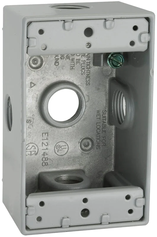 Hubbell 5323-0 Weatherproof Box, 18.3 cu-in, 5-Outlet, 1-Gang, Aluminum, Powder-Coated, Gray
