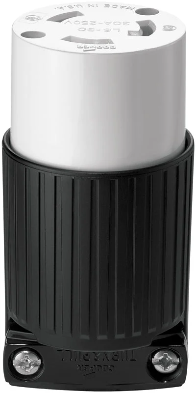 Eaton L630C Twist Lock Connector, 2-Pole, 30 A, 250 V, NEMA: NEMA L6-30, Black/White