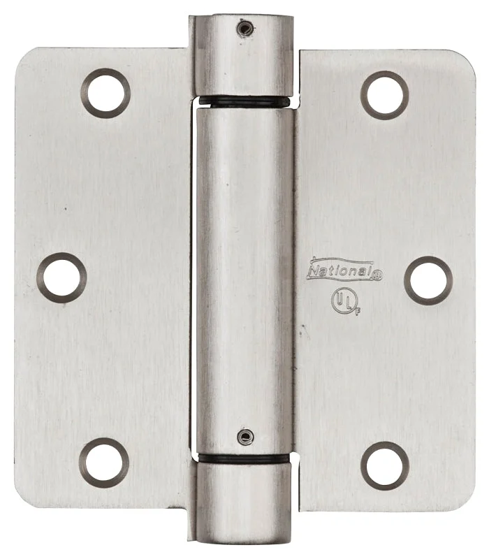 National Hardware N350-835 Spring Hinge, 3-1/2 in L, Steel, Satin Nickel, 6-Mounting Hole, 30 lb