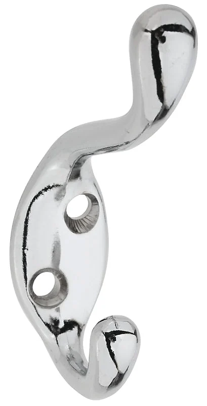 National Hardware V166 Series N273-516 Coat and Hat Hook, 75 lb, 2-Hook, Zinc, Chrome