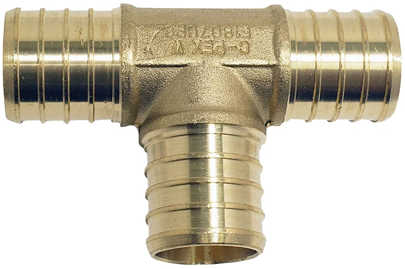 Apollo ApolloPEX Series APXT3410PK Pipe Tee, 3/4 in, Barb, PEX-B, Brass, 200 psi Pressure