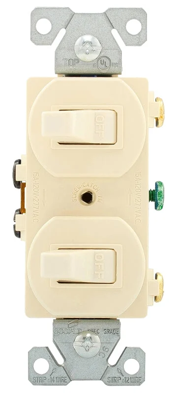 Eaton 271LA Combination Switch, 15 A, 120/277 V, SPDT, Screw Terminal, Thermoplastic Housing Material, Light Almond, Pack of 10