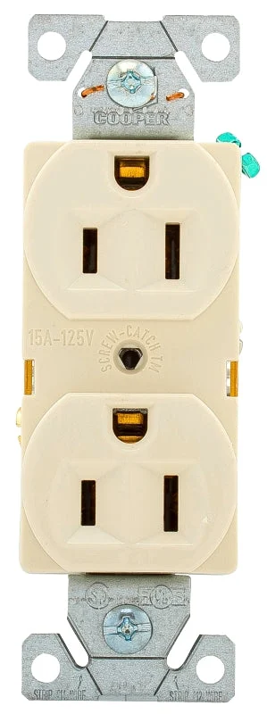 Eaton Wiring Devices BR15LA Duplex Receptacle, Nylon, Light Almond, 2-Pole, 15 A, 125 V, Back, Side Wiring, Pack of 10