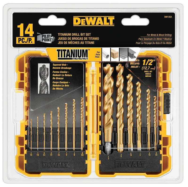 DEWALT IMPACT READY DW1354 Drill Bit Set with ToughCase+ System, 14-Piece, HSS, Titanium