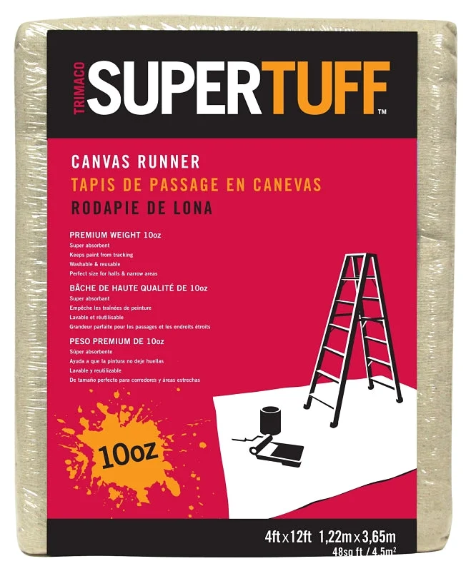 Trimaco 51127 Drop Cloth, 12 ft L, 4 ft W, 0.04 in Thick, Canvas