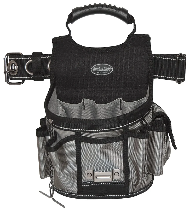 Bucket Boss 55300 Sparky Utility Pouch, 52 in Waist, 17-Pocket, Poly Fabric, Black/Gray, 9 in W, 14 in H, 6 in D