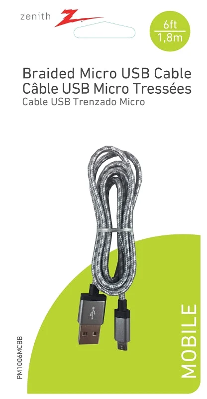 Zenith PM1006MCBB USB Cable, Black Sheath, 6 ft L, Pack of 4