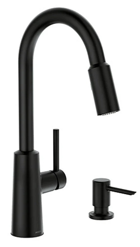 Moen Nori Series 87066BL Pull-Down Kitchen Faucet, 1.5 gpm, 1-Handle, 1, 4-Faucet Hole, Metal, Matte