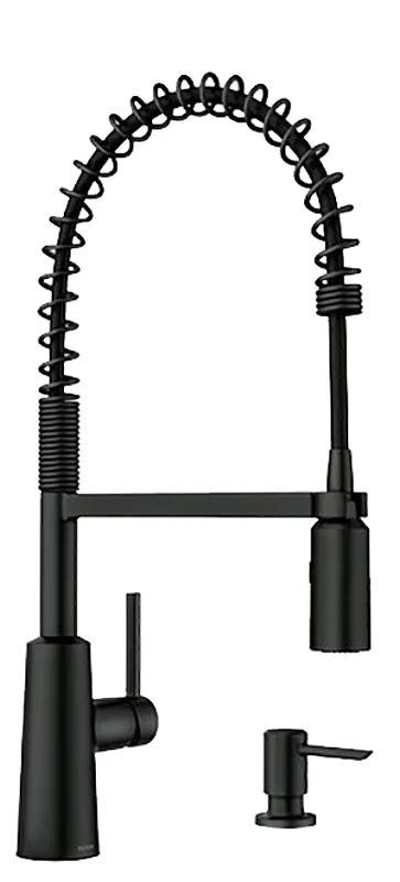 Moen Nori Series Pre-Rinse Spring Kitchen Faucet, 1.5 gpm, 1-Handle, Metal, Matte Black, 2-Spray Function, Lever Handle