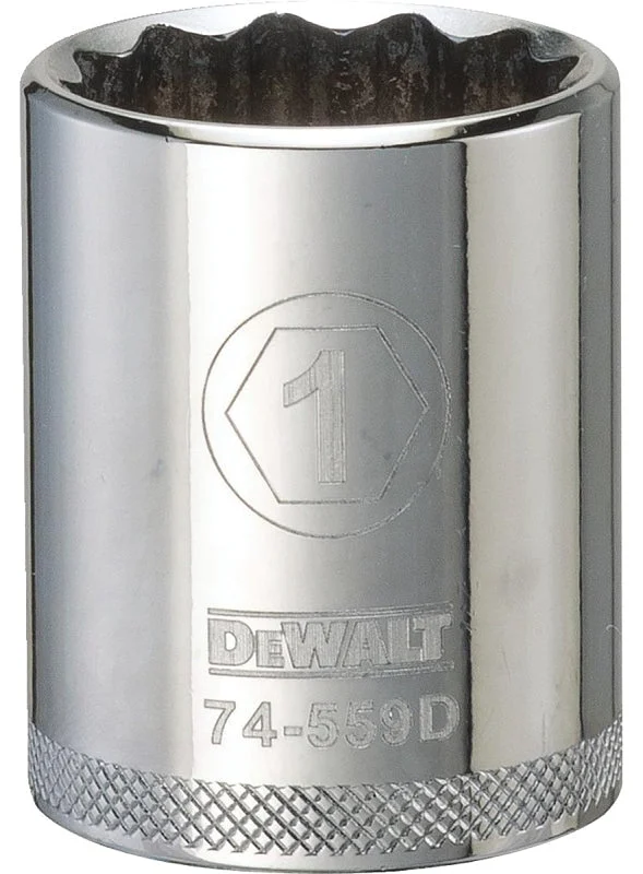 DEWALT DWMT74559OSP Drive Socket, 1 in Socket, 1-5/8 in OAL, 1/2 in Drive, 12-Point, Vanadium Steel, Polished Chrome