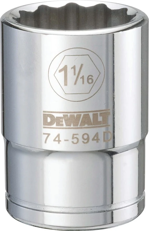 DEWALT DWMT74594OSP Drive Hand Socket, 1-1/16 in Socket, 3/4 in Drive, 12-Point, Steel, Polished Chrome Vanadium