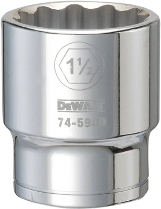 DEWALT DWMT74595OSP Drive Hand Socket, 1-1/2 in Socket, 3/4 in Drive, 12-Point, Steel, Polished Chrome Vanadium