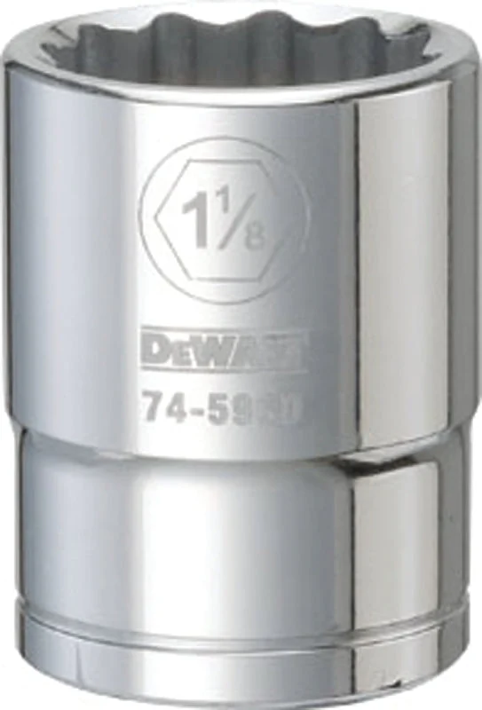 DEWALT DWMT74596OSP Drive Hand Socket, 1-1/8 in Socket, 3/4 in Drive, 12-Point, Steel, Polished Chrome Vanadium
